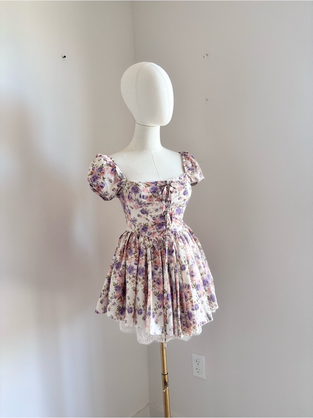 Cider Coquette Floral Milkmaid Mini Dress Puff Sleeve XS
